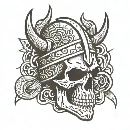 Viking Skull With Warrior Runes Saying Til Valhalla
