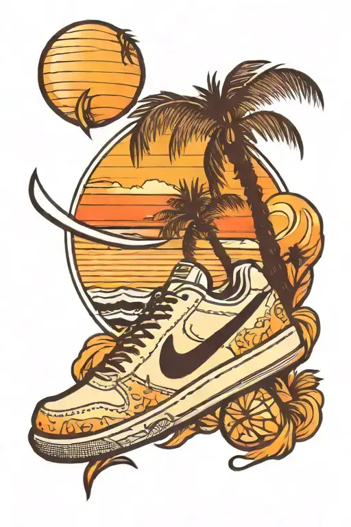 Nike Tennis And Sunset On The Beach With Palm Trees