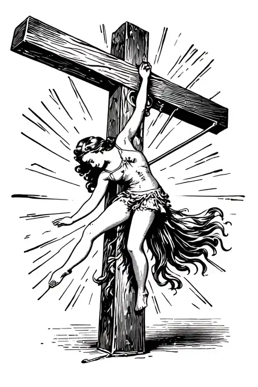 A Girl Dancing Pole Dance On A Christian Cross