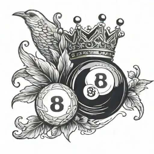 An Intricately Detailed 8 Ball With A Crown On Top And A Small White Bird Below