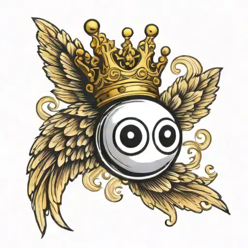 An Intricately Detailed 8 Ball With A Golden Crown On Top With White Wings Behind