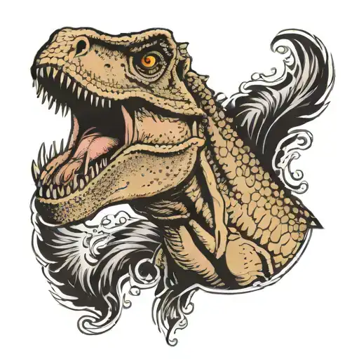 A Realistic Black-grey Portrait Of A T-rex