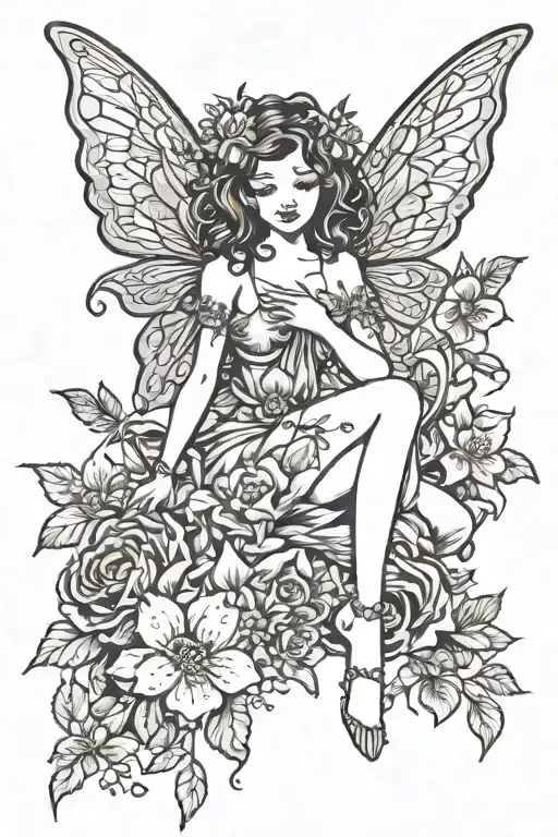 Fairy Sitting In Flowers