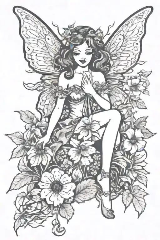 Fairy Sitting In Flowers