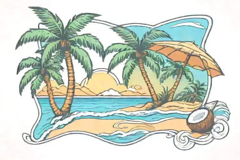 Beach Scene With Coconut Tree