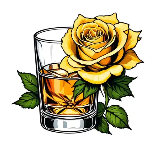 Whiskey Glass And Yellow Rose
