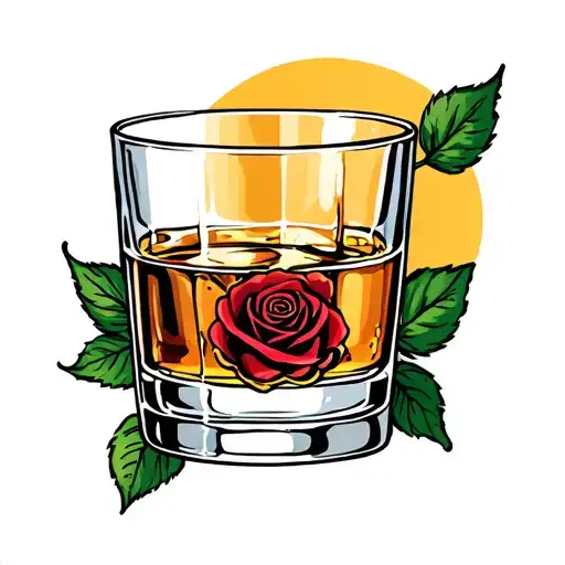 Whiskey Glass And Red Rose
