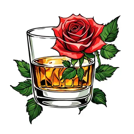 Whiskey Glass And Red Rose