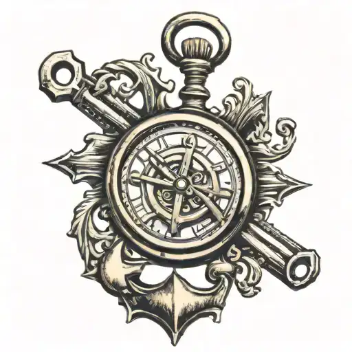Pocket Watch With Anchor Behind It From Top