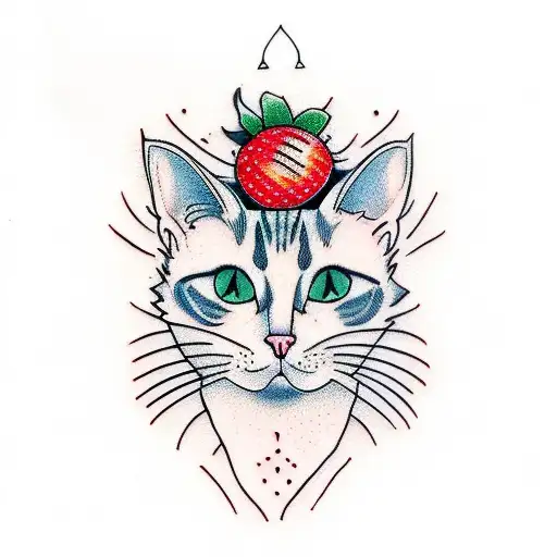 Cat And Strawberry