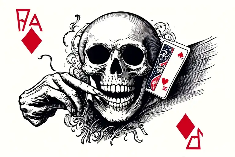 Drunk Skeleton Holding Playing Card