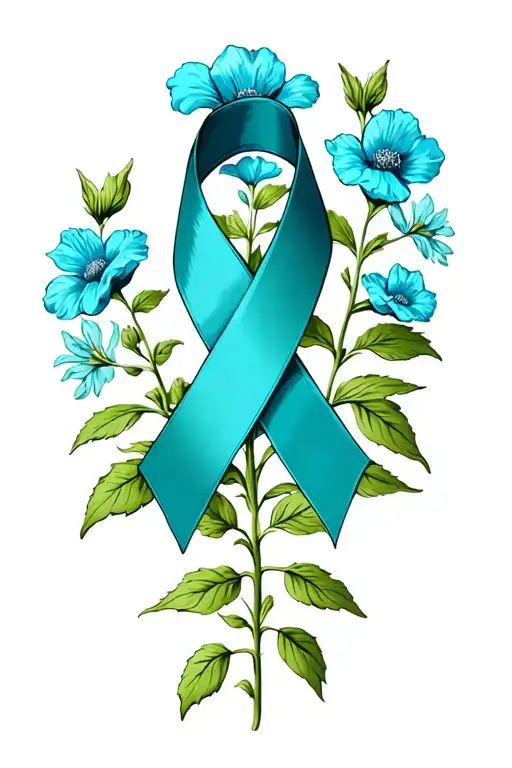 Teal Transplant Ribbon With Flower Growing
