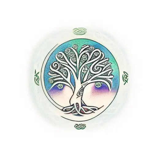 Celtic Tree Of Life With Woman Reading Against The Trunk