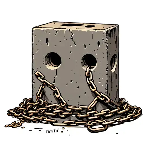 Cinderblock With 2 Holes And Broken Chain