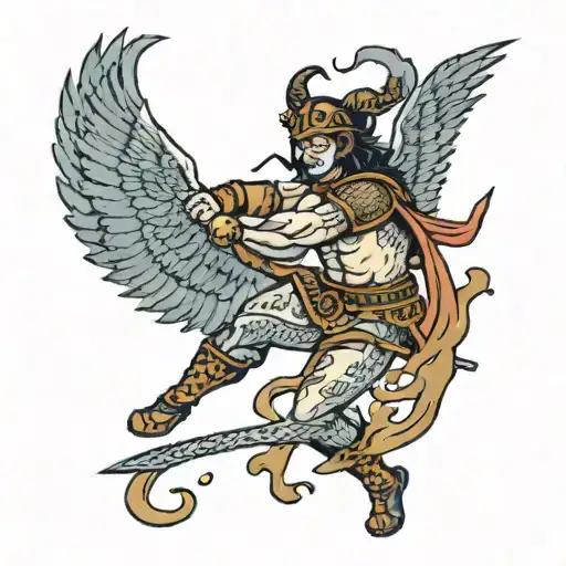 A Traditional Style Tattoo Of A Warrior Fighting Their Inner Demons Inspired By Angra's Lyrics