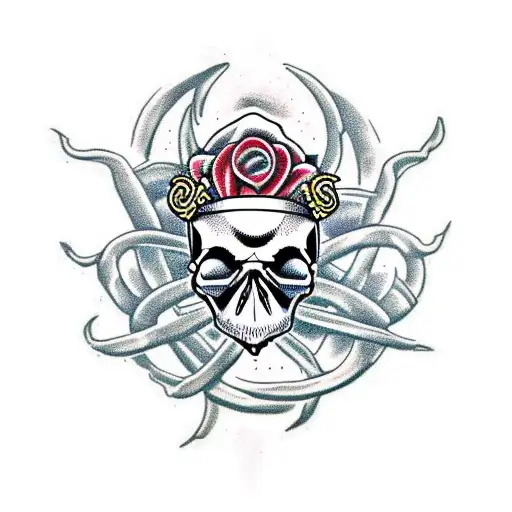 Skull Surrounded By Tentacles Pierced By Anchor