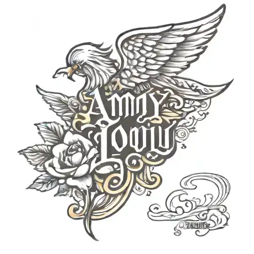 Amy Lou Name Written Across Angel Simple Tattoo Design