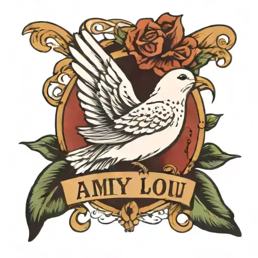 Amy Lou Name Written Across Dove Simple Tattoo Design
