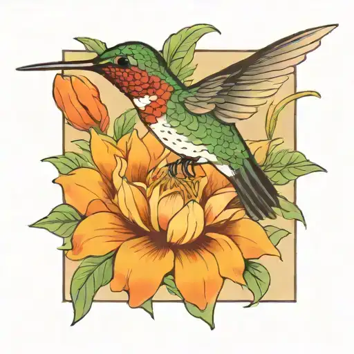 Hummingbird Taking Flight From One Dahlia Flower