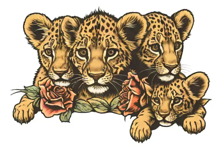 3 Baby Lion Cubs Face Only