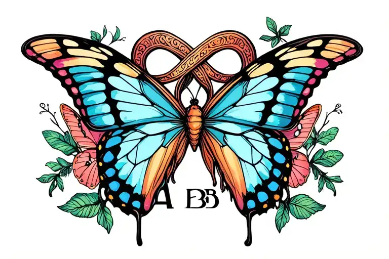 Infinity Symbol And Butterfly's Around Letters A And B