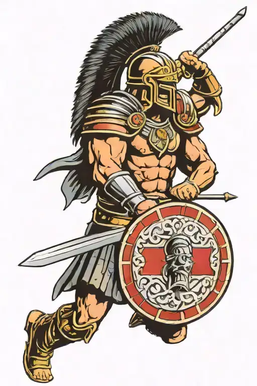 Gladiator Warrior With Sword And Shield