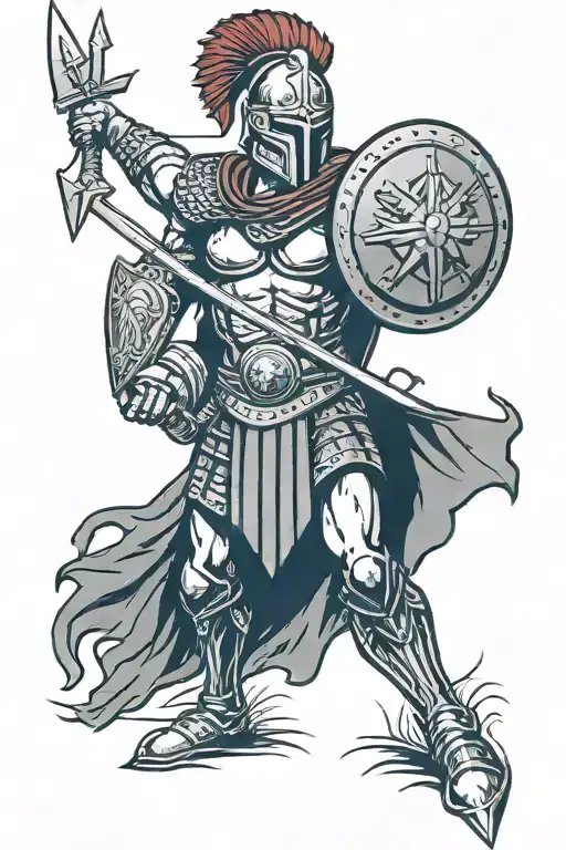 Spartan Warrior With Shield And Sword