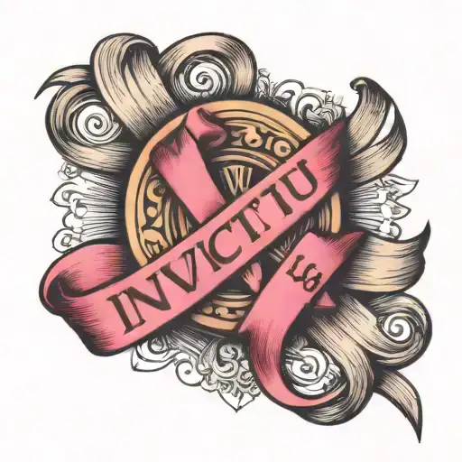Invictus Text Witha Breast Cancer Ribbon Intertwined