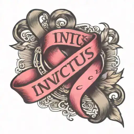 Invictus Text Witha Breast Cancer Ribbon Intertwined