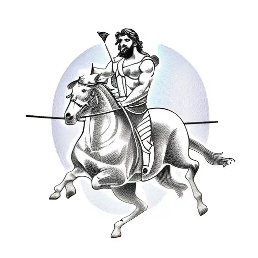 Greek God On Horseback With Sun Background