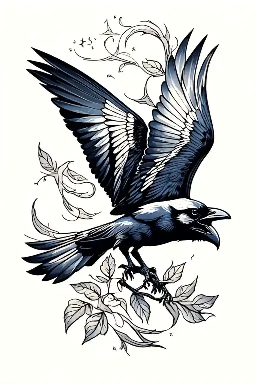 Raven Flying American Traditional