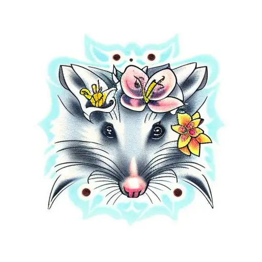 Opossum With Lily Flowers