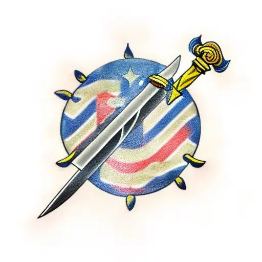 A Sword In The Form Of A Danish Flag With The Inscription Dansk Punk Stick Into The Solar System