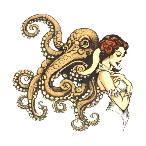 Octopus Holding Pin-up Girl Side Profile