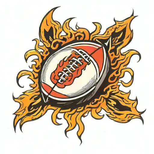 A Traditional Style American Football Ball Surrounded By Stylized Flames