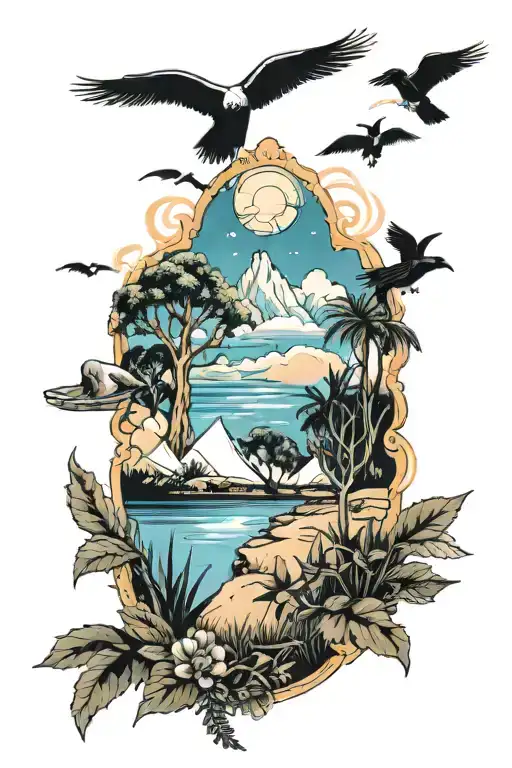 Design A Tattoo That Merges The Australian Outback With A Canadian Forest Scene