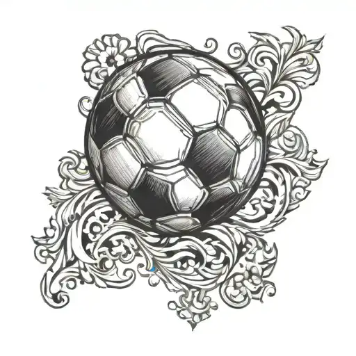 A Traditional Tattoo Of A Soccer Ball With Intricate Shading And Details