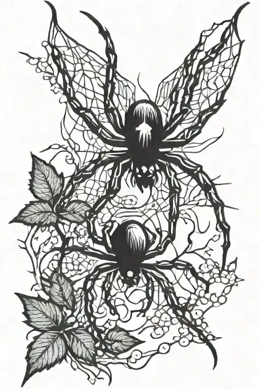 Spider Swinging Upside On Thorn Branches