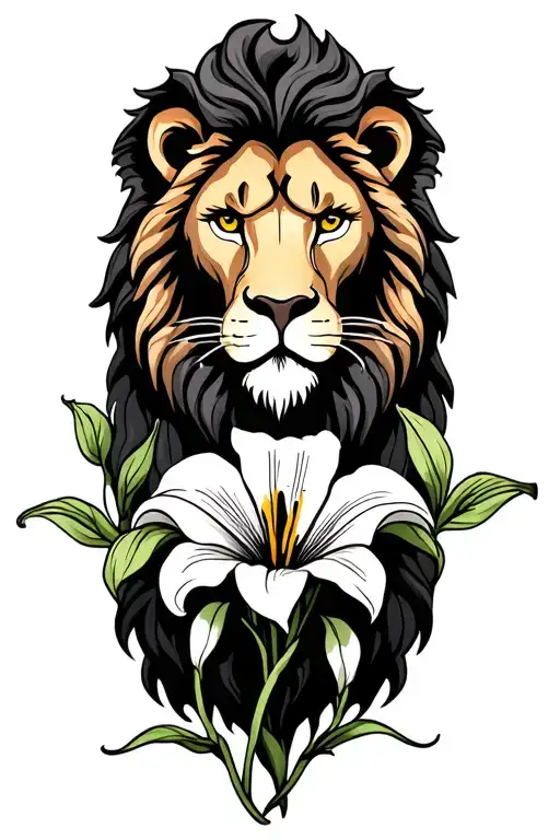 Lion With A Calla Lily And Virgo Sign Intertwined