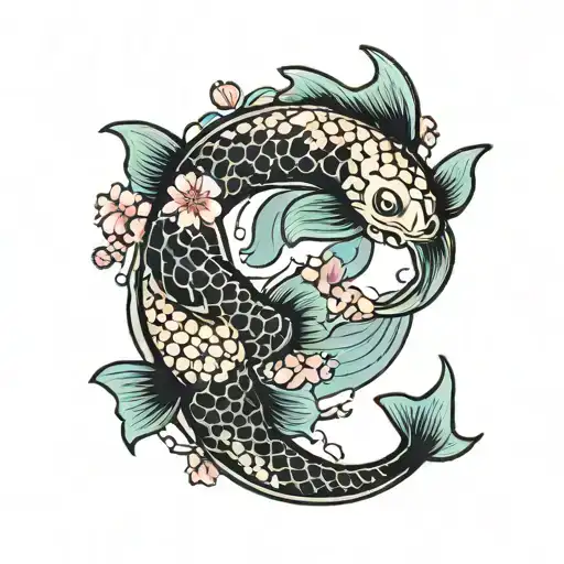 2 Koi Fish And Cherry Blossoms And Pisces Zodiac Sign