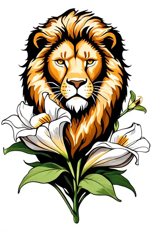 Lion With A Calla Lily And Virgo Sign Intertwined