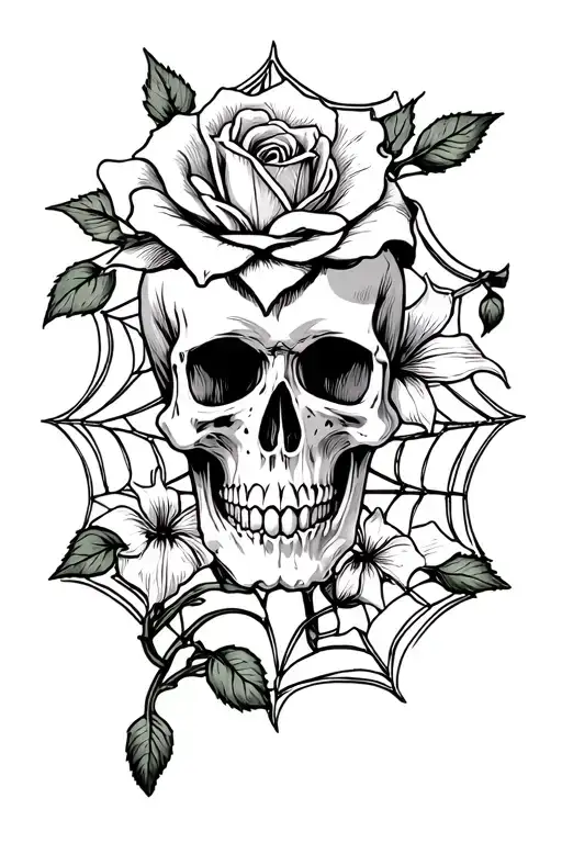 Skull Rose Spider Lillies Spiderweb Knife Surrounded
