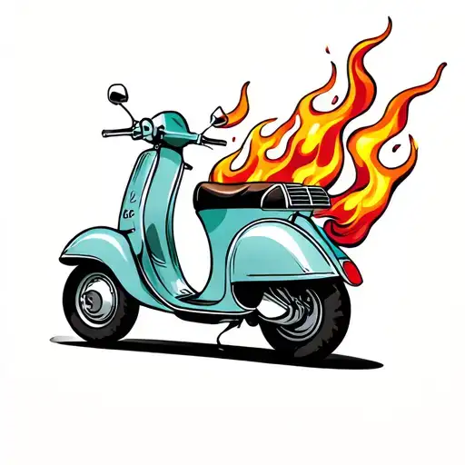 Cartoon Bali Vespa Scooter With Flames Coming Off