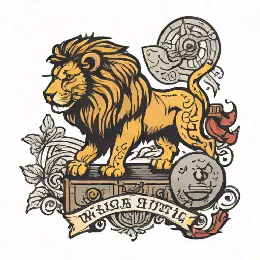 Design A Traditional Tattoo Featuring A Lion Working Out With A Weight