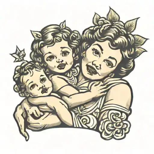 Mother Holding Two Kids
