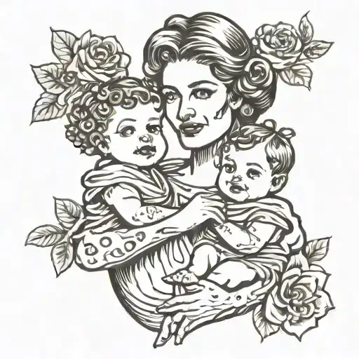 Mother Holding Two Kids
