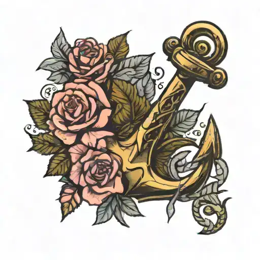Anchor Made From Blossom And Rose Growing Turning From Organic