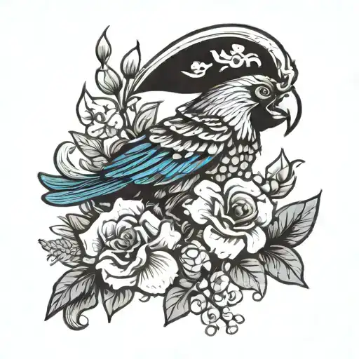 Incorporate Old School Style Into A Tattoo Featuring A Pirate Parrot And Flowers