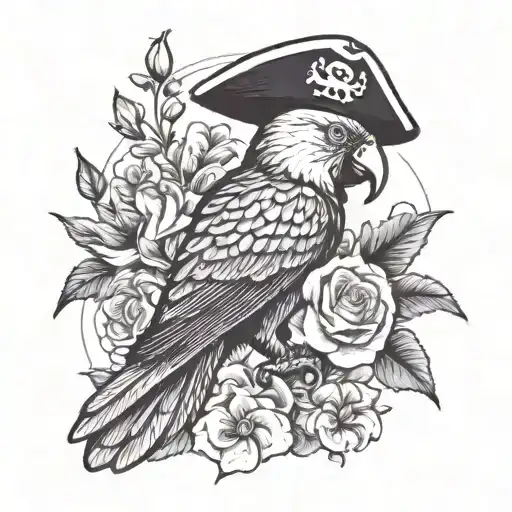 Incorporate Old School Style Into A Tattoo Featuring A Pirate Parrot And Flowers