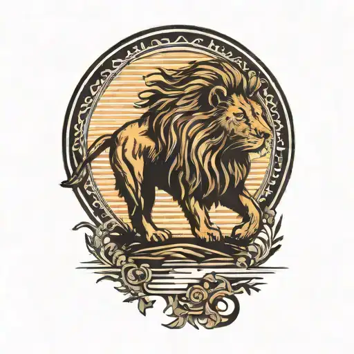 Lion Silhouette Walking Along Horizon In The Background With Sun In Sky